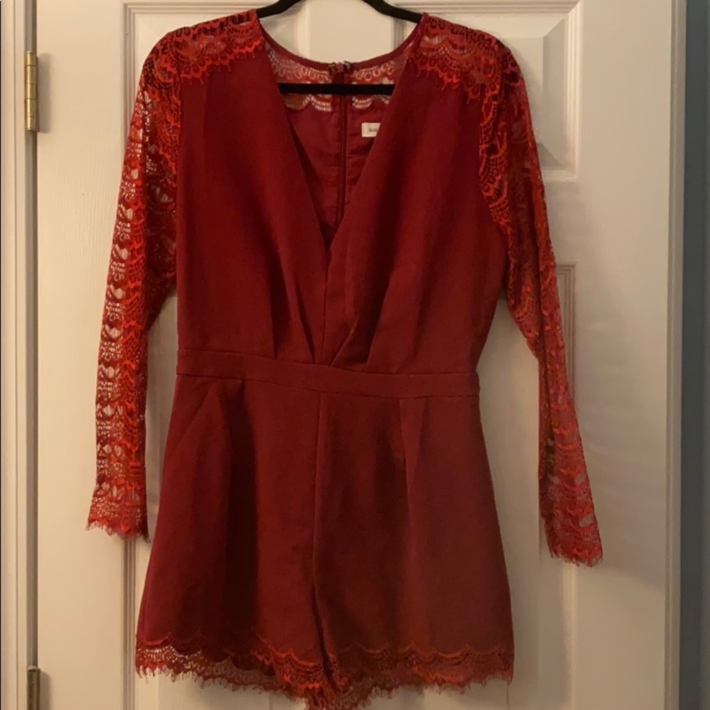 Burgundy Lace Long Sleeve Romper